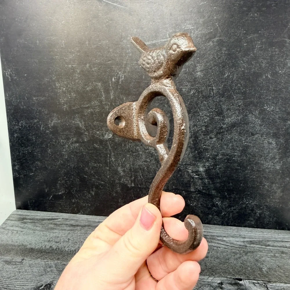 Cast Iron Perched Bird Scroll Wall Hook Rustic Farmhouse‎ Cottage Decor